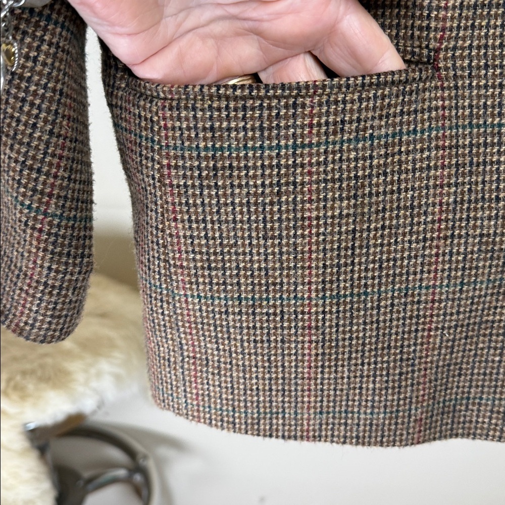 DUMAS PETITE Houndstooth Wool Blazer. Vintage. Size 6P - Picture 3 of 6